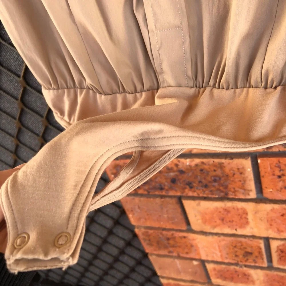 Wolford Beige Button Up Short Sleeve Safari Thong Bodysuit AU 10 NEW W TAGS - Picture 10 of 11